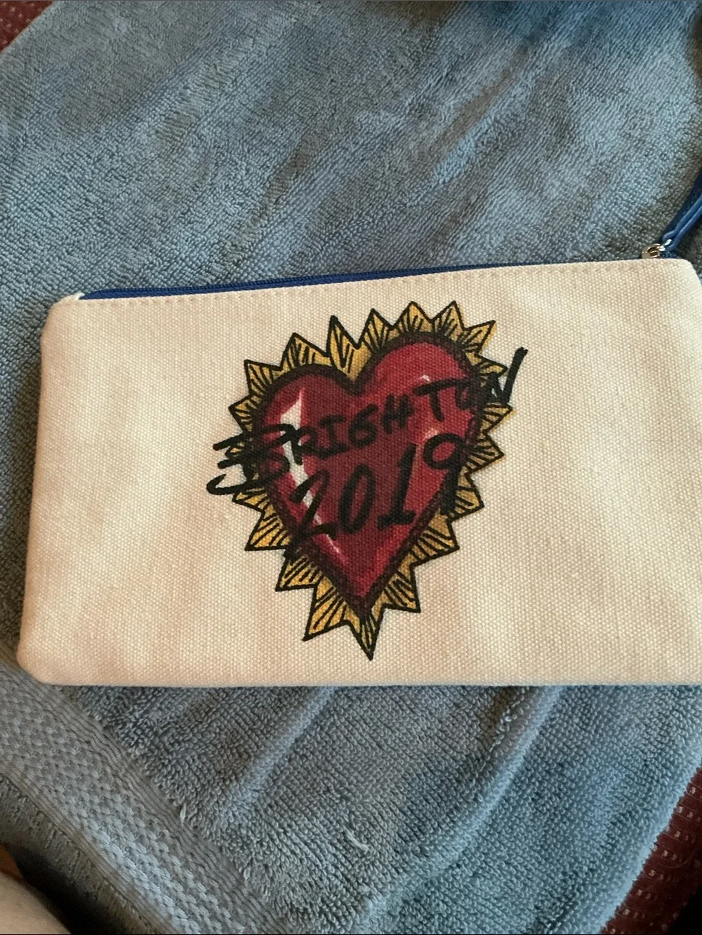 Brighton Cream Canvas Pouch with Colorful Heart & Doves